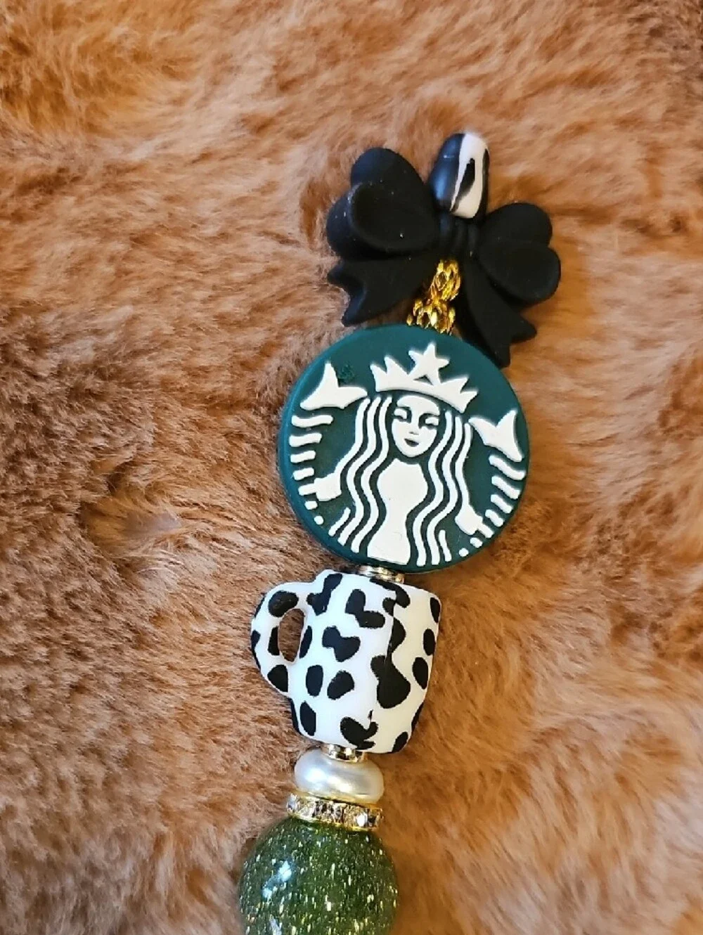 Coffee Green & Black Cowprint Glitter Beaded Pen - Picture 3 of 5